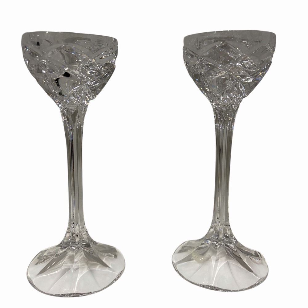Pair of GORHAM CRYSTAL Northridge 8" Single Light Candlesticks Set Of 2